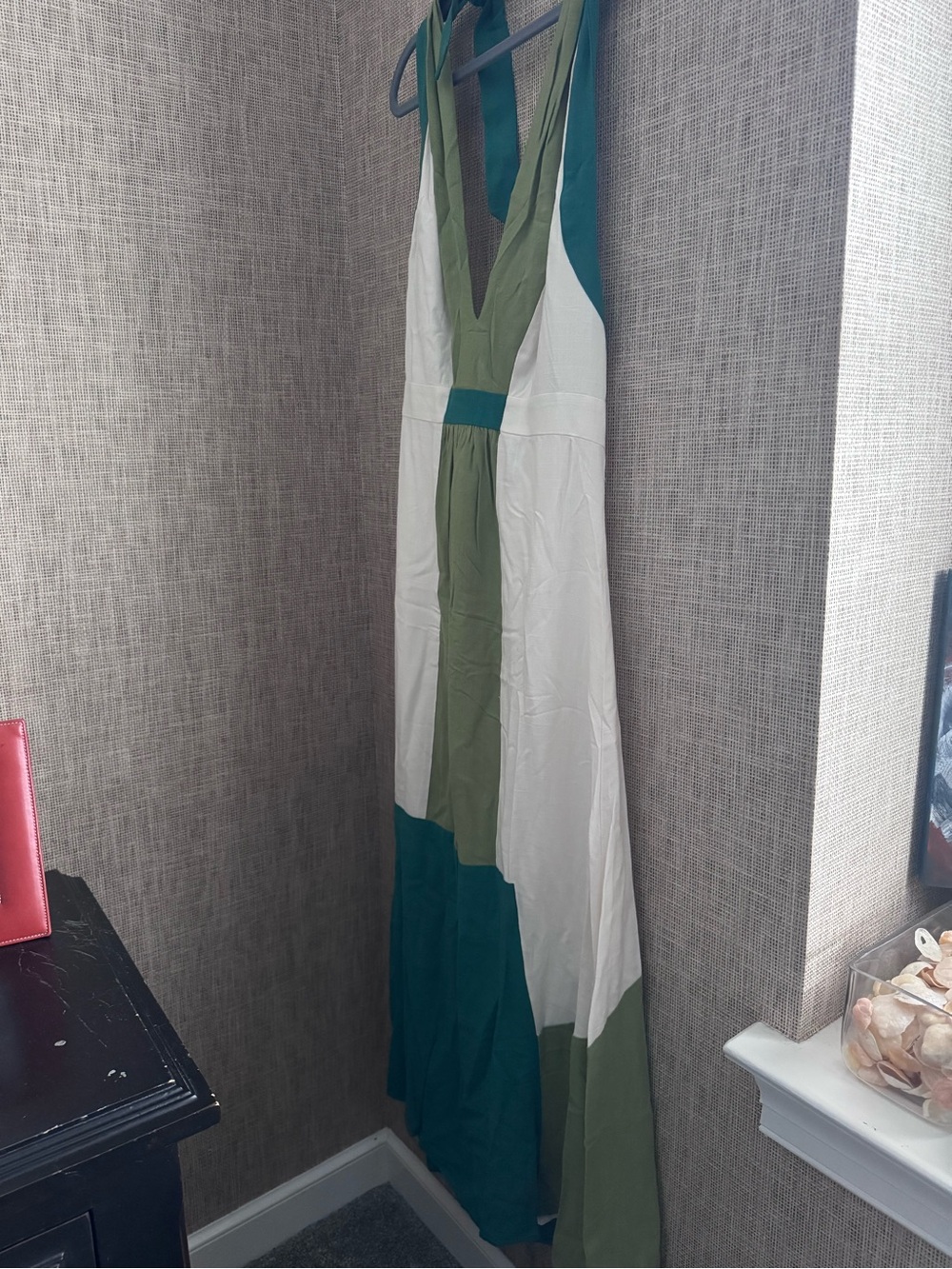 Colorblock Halter Maxi Dress in Teal, Olive & Cream